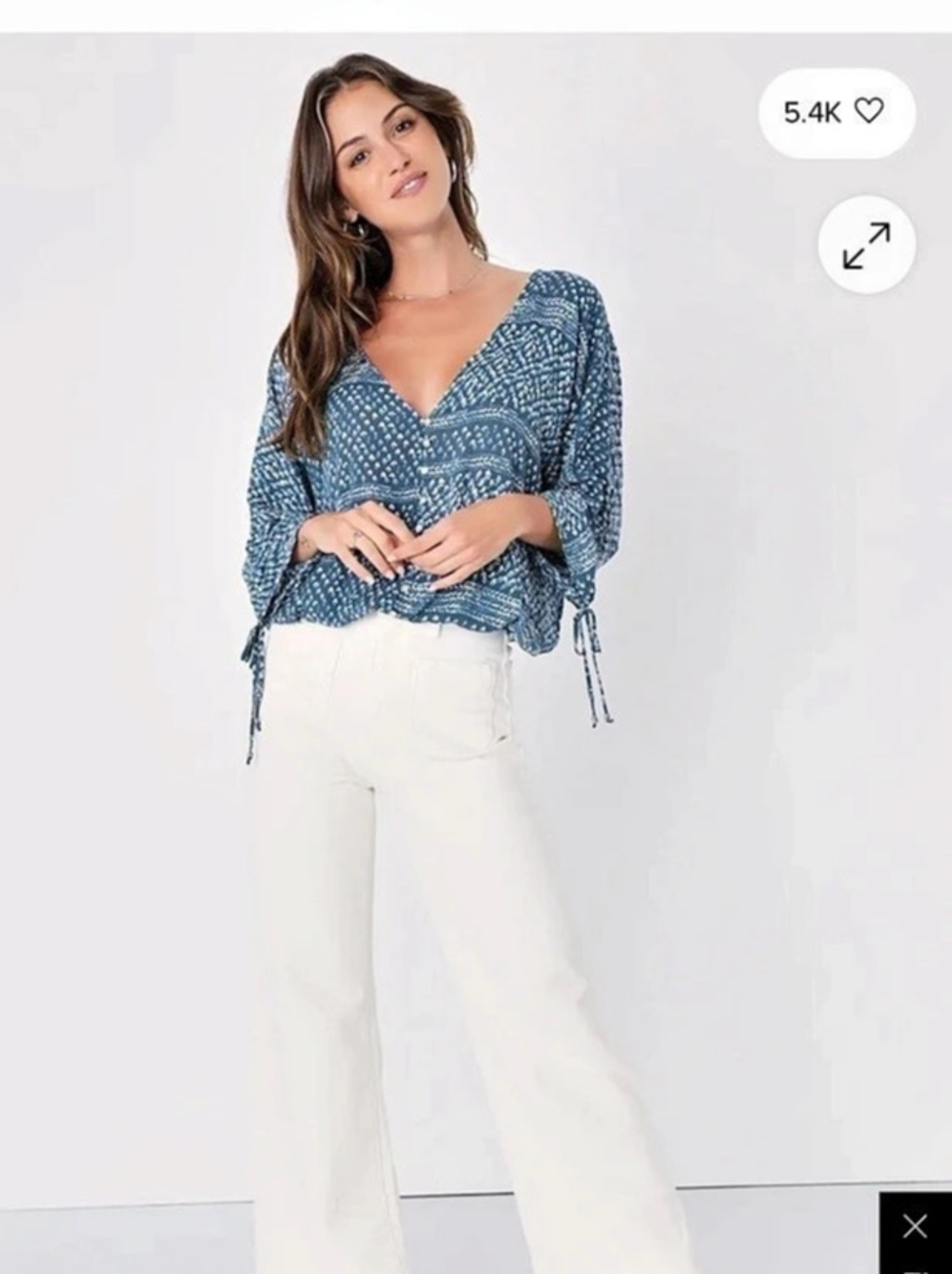 Lulus Carrissa Blue Print Long Sleeve Top Size Large